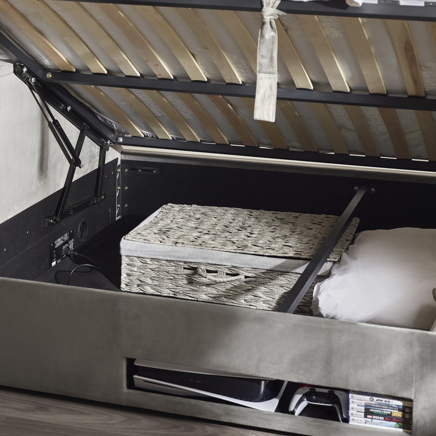 Clara TV Ottoman Bed in Light Grey