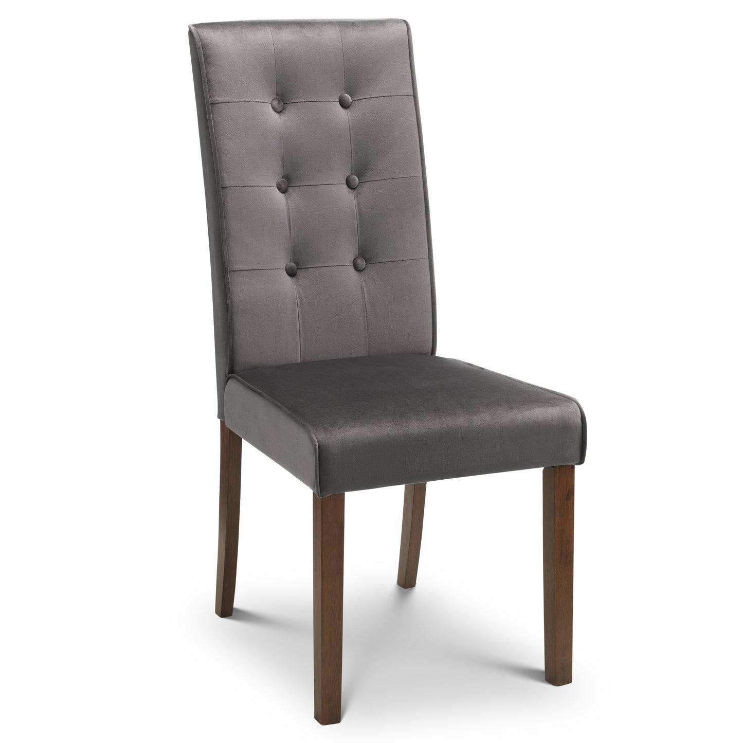 Chelsea Glass Din. Table Beech Fr. Walnut & Madrid Grey Velvet Dining Chair Rubberwood Walnut Finish