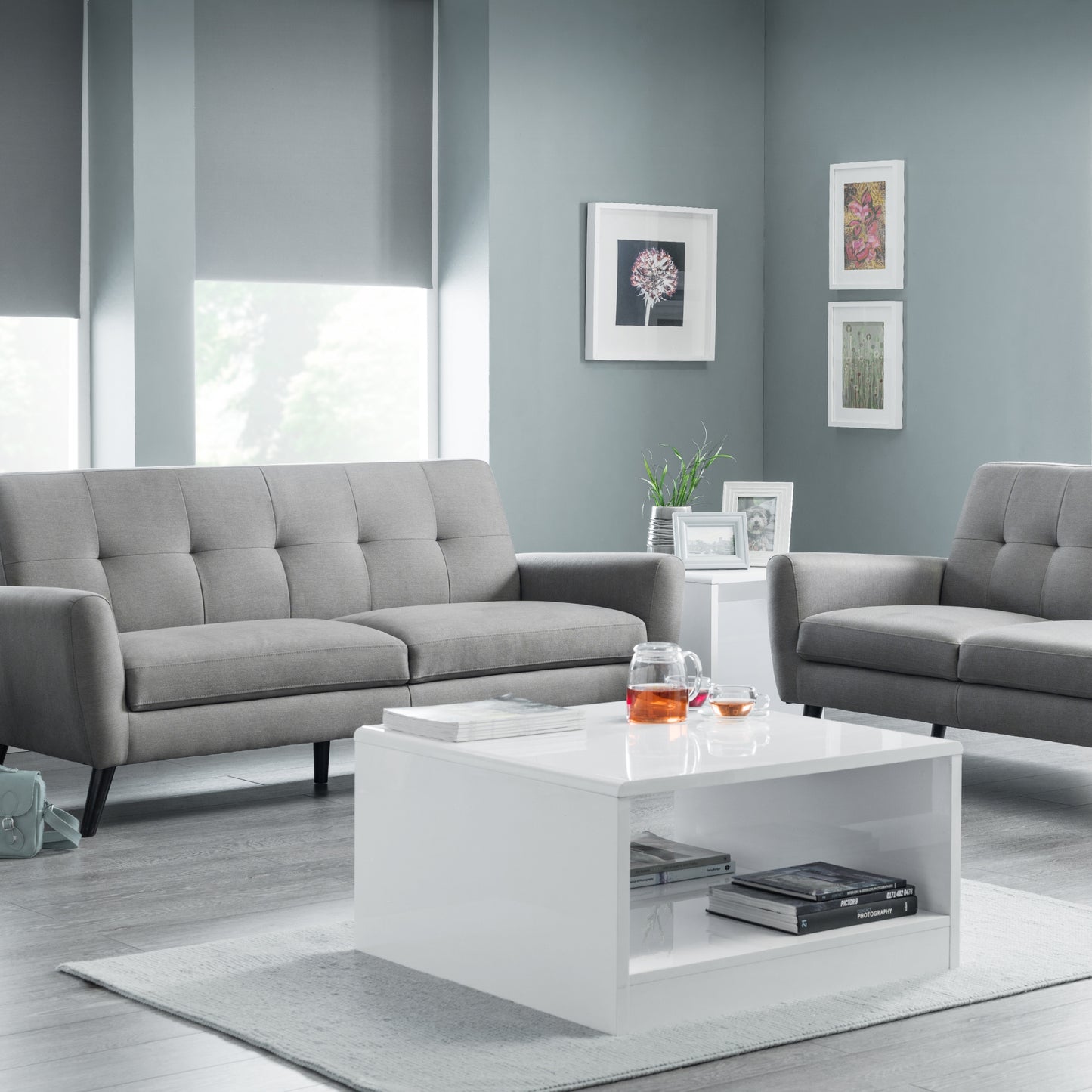 Monza Set: Three + Two + Single Seater Sofa/ Arm Chair Mid Grey Linen Fabric