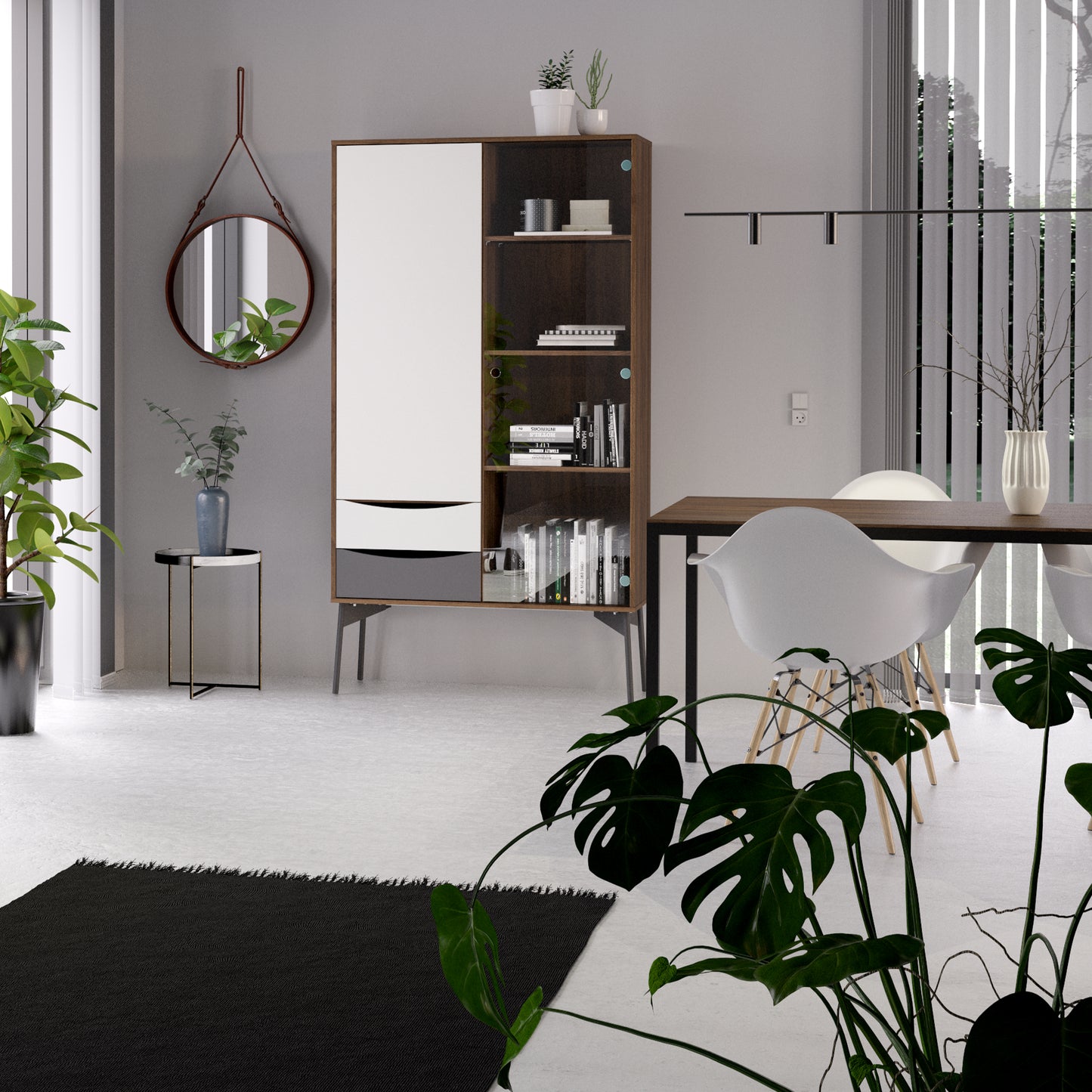 Fur China Displaycabinet 1door+1glass Door+2drawers Grey-white-walnut Or Grey-white - FURNITURE CURLS