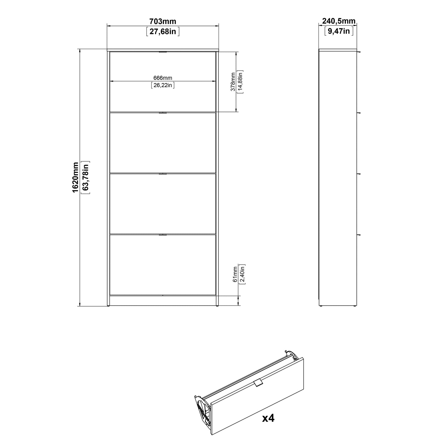 Shoes Matt Black Cabinet 4 Tilting Doors (2 Layers)