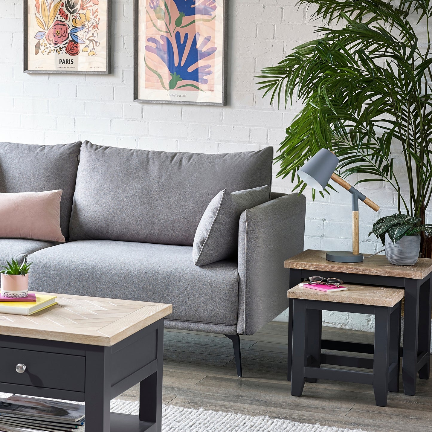 Bordeaux Nest of Tables in Dark Grey & Oak