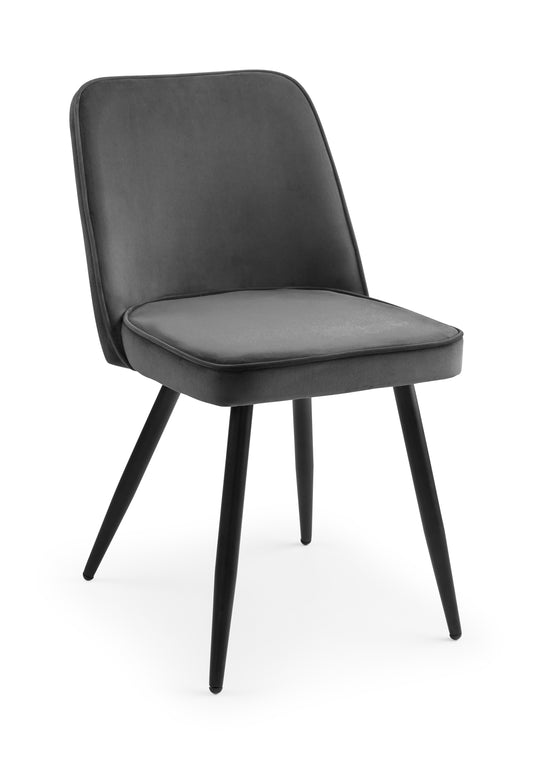 Burgess Dining Chair Grey Velvet Fabric with Matte Black Legs(2 Chairs)