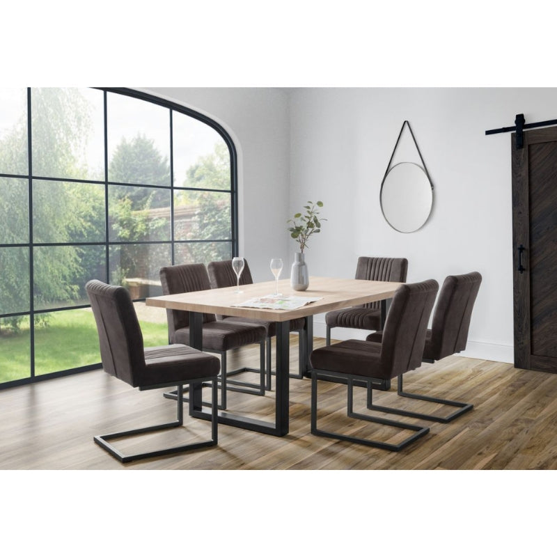 Berwick Dining T. Rustic Oak Black & Brooklyn Dining Ch. Charcoal Grey Gunmetal Leg