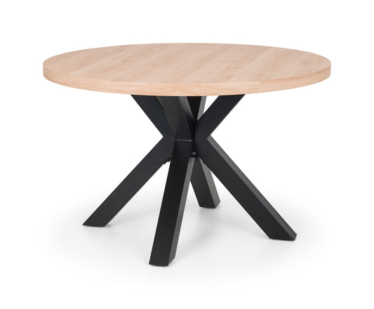 Berwick Round Dining Table Oak Top with Black Frame Legs