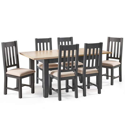 Bordeaux Ext. Dining Table Wh. Oak Veneer & Dining Chair Dark Grey Polyester(6 Chairs)