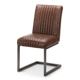 Brooklyn Round Solid Oak Dining Table & Brooklyn Dining Chair Brown Faux Leather Gunmetal legs