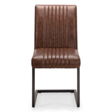 Brooklyn Round Solid Oak Dining Table & Brooklyn Dining Chair Brown Faux Leather Gunmetal legs