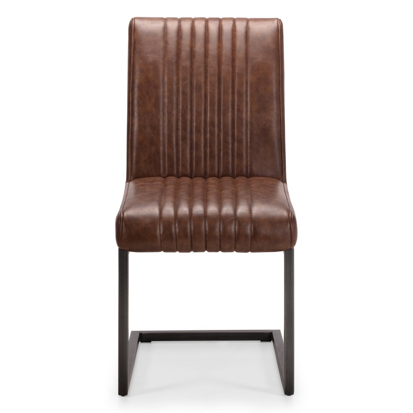 Brooklyn Round Solid Oak Dining Table & Brooklyn Dining Chair Brown Faux Leather Gunmetal legs