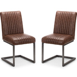 Brooklyn Round Solid Oak Dining Table & Brooklyn Dining Chair Brown Faux Leather Gunmetal legs