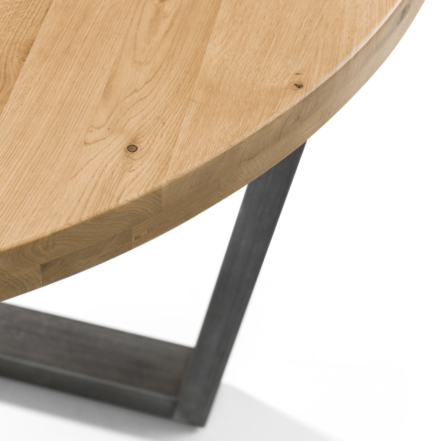 Brooklyn Round Solid Oak Dining Table & Brooklyn Dining Chair Brown Faux Leather Gunmetal legs