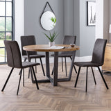 Brooklyn Round Solid Oak Dining Table & Monroe Dining Chair Charcoal Grey Microsuede Fabric Black Legs