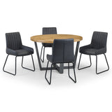 Brooklyn Round Solid Oak Dining Table & Soho Dining Chair Black Faux Leather Black Metal
