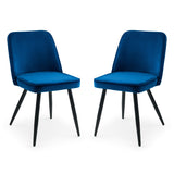 Burgess Dining Chair Blue Velvet Fabric with Matte Black Legs(2 Chairs)