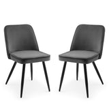 Burgess Dining Chair Grey Velvet Fabric with Matte Black Legs(2 Chairs)