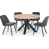 Berwick Round Dining Table Oak & Burgess Dining Chair Grey Fabric(4 Chairs)