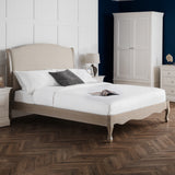 Camille Bed Rubberwood Limed Oak in Oatmeal Linen Fabric