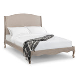 Camille Bed Rubberwood Limed Oak in Oatmeal Linen Fabric