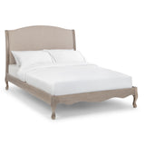 Camille Bed Rubberwood Limed Oak in Oatmeal Linen Fabric