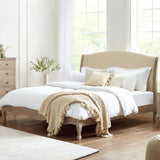 Camille Bed Rubberwood Limed Oak in Oatmeal Linen Fabric