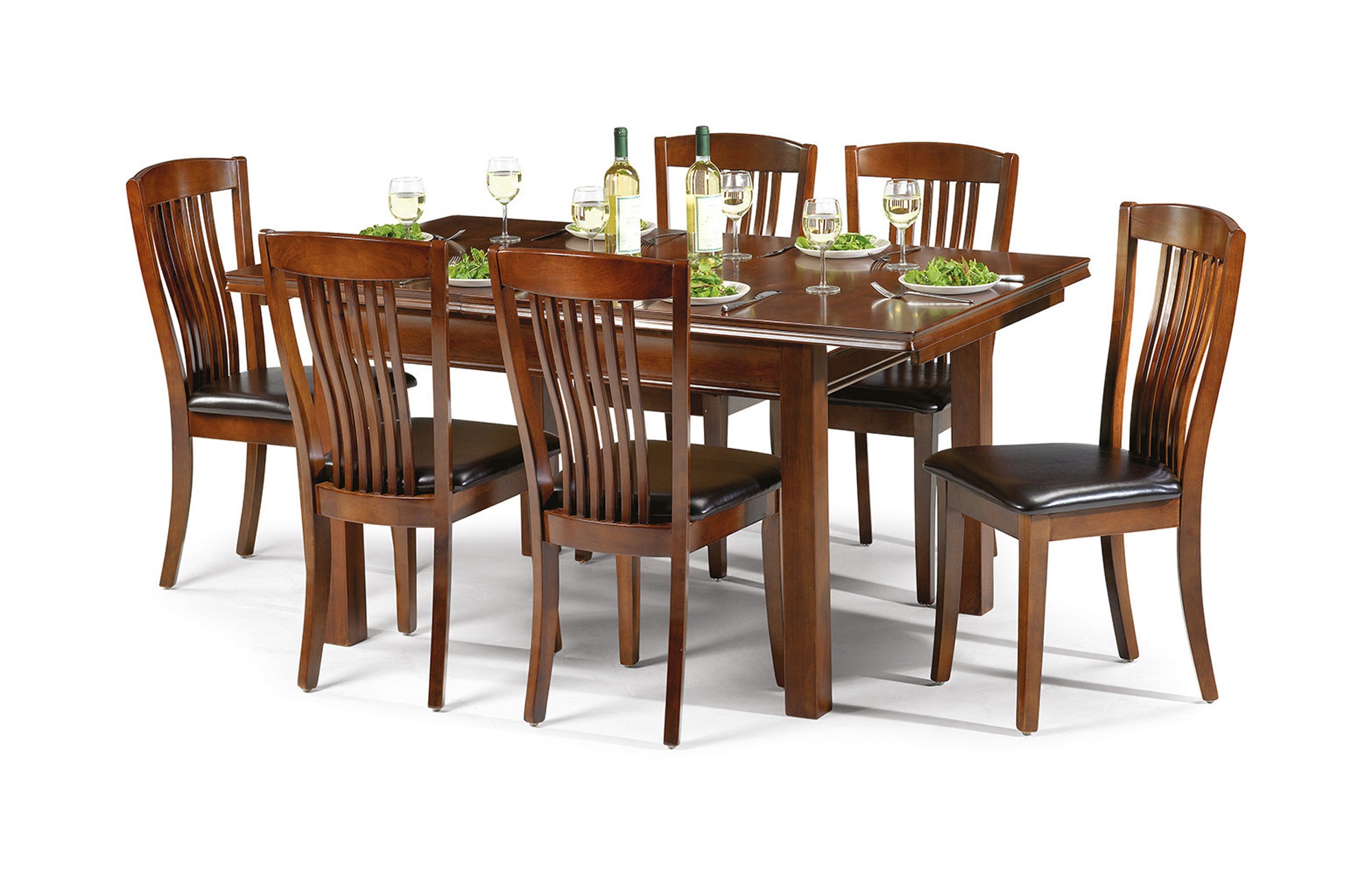 Canterbury Extend. Dining Table & Canterbury Dining Chair Rubberwood Mahogany Finish(6 Chairs)