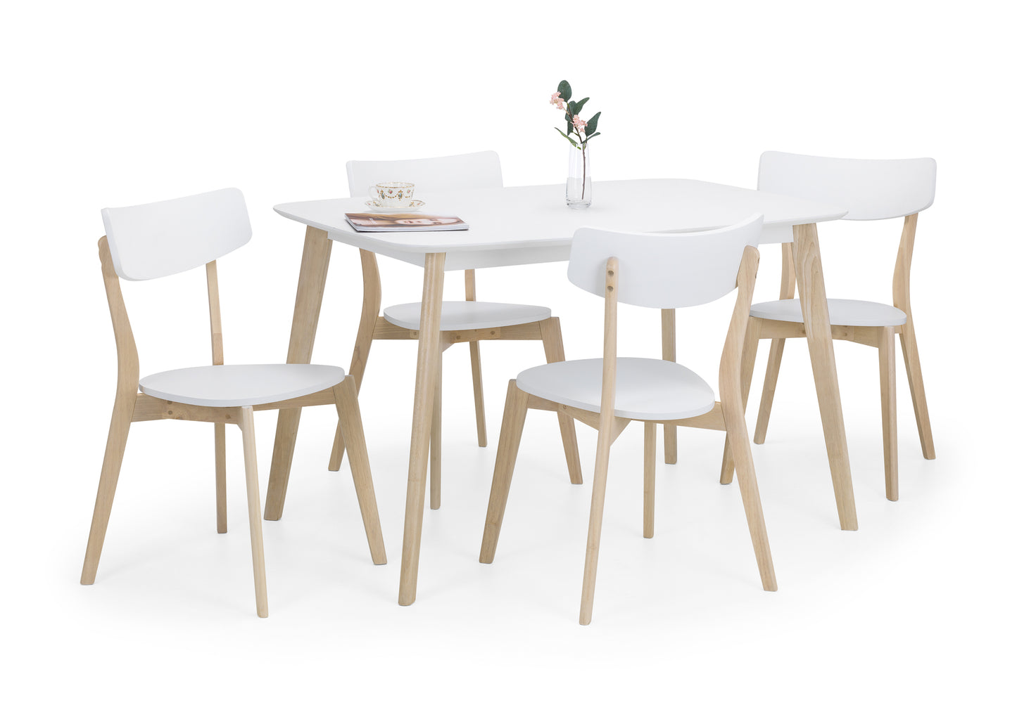 Casa Rect. Dining Table + Casa Dining Chair White Lacquer with Limed Oak Legs(4 Chairs)