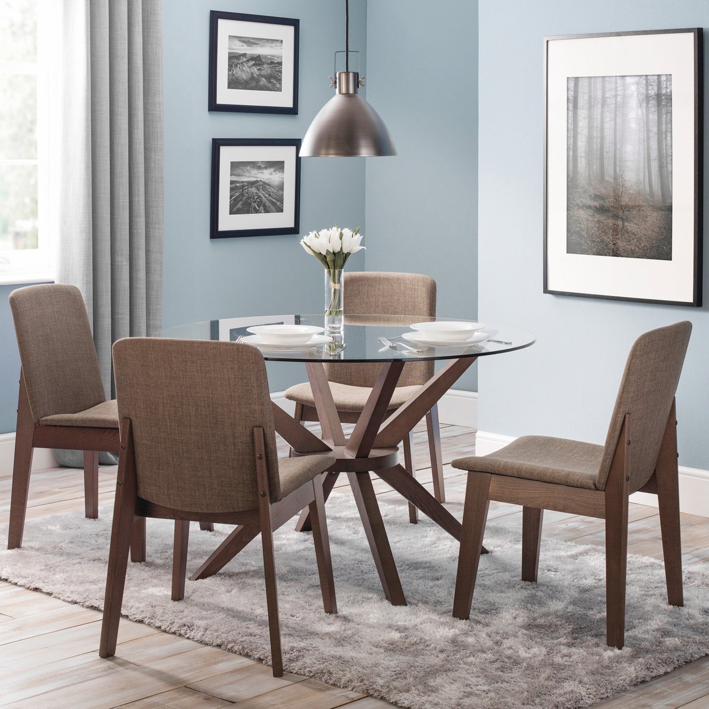 Chelsea Glass Dining Table + Kensington Dining Chair Beech Frame Walnut Finish(4 Chairs)