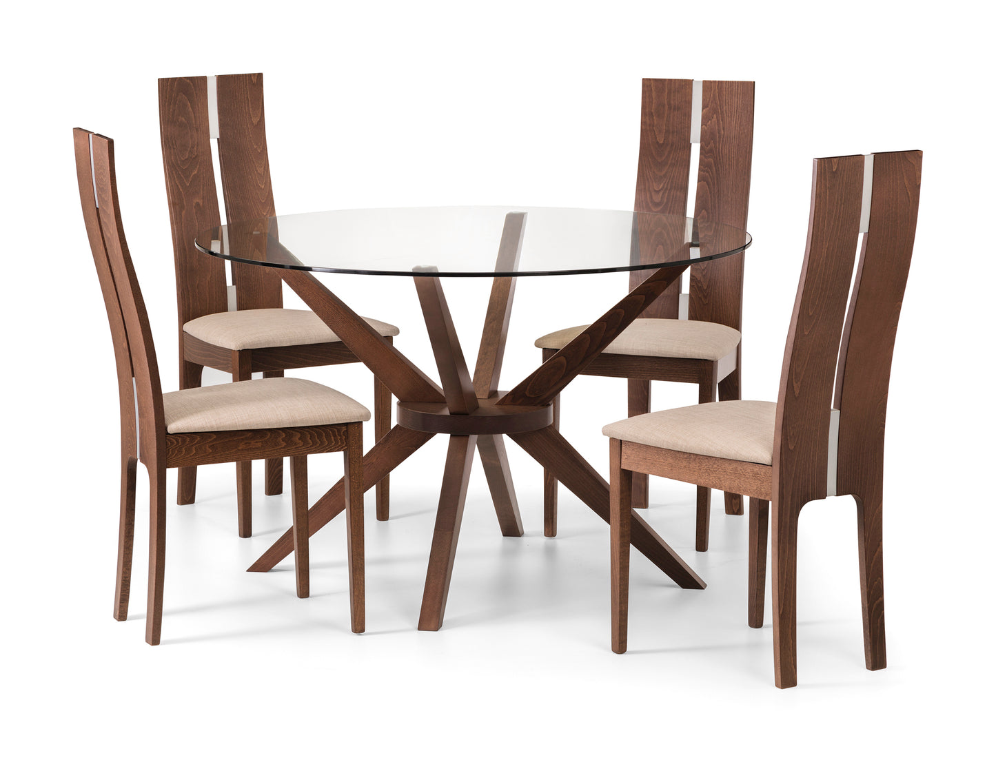 Chelsea Glass Top Dining Table & Cayman Chair Beech Frame Walnut