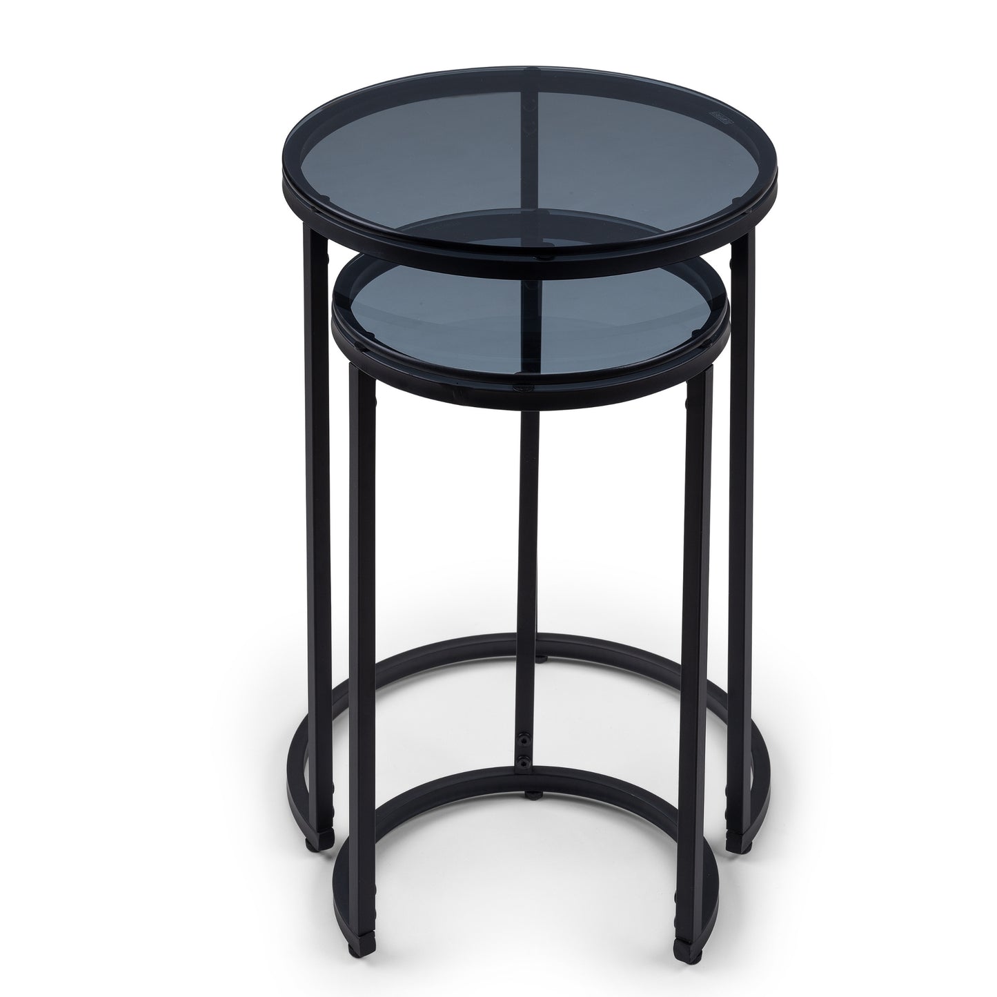 Chicago Nesting Lamp Table Smoked Glass & Black Metal Legs