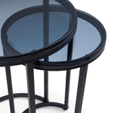 Chicago Nesting Lamp Table Smoked Glass & Black Metal Legs