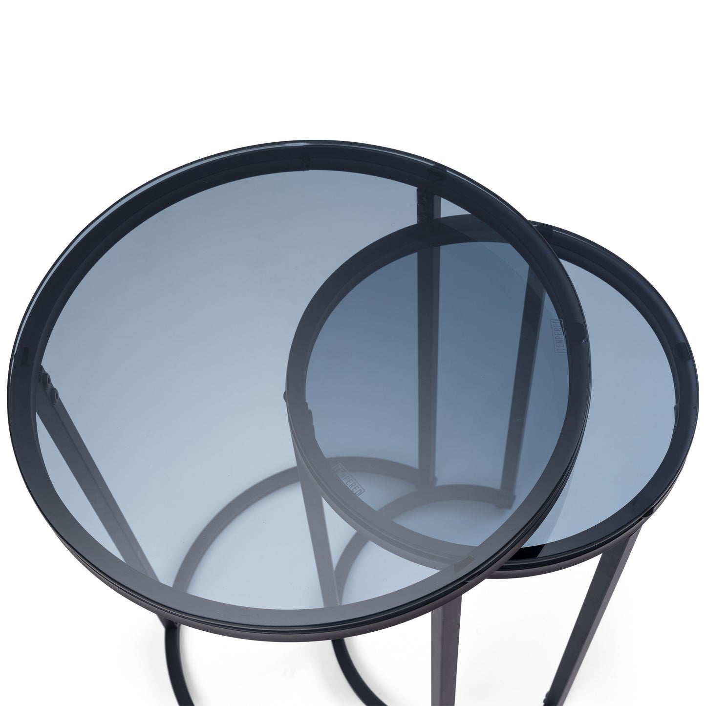 Chicago Nesting Lamp Table Smoked Glass & Black Metal Legs