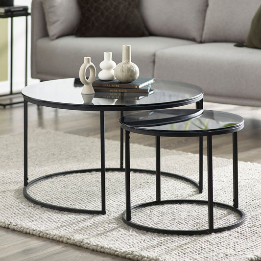 Chicago Round Nesting Coffee Tables - Smoked Glass