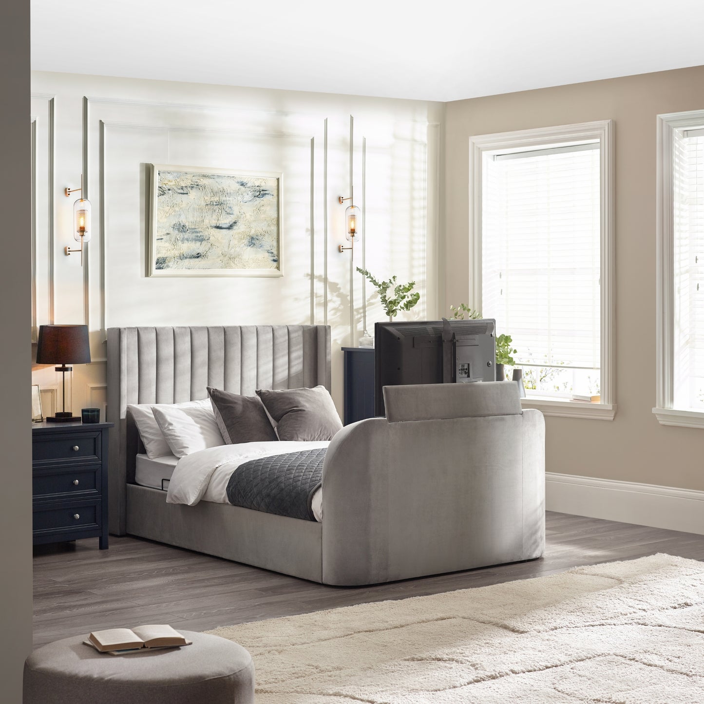 Clara TV Ottoman Bed in Light Grey