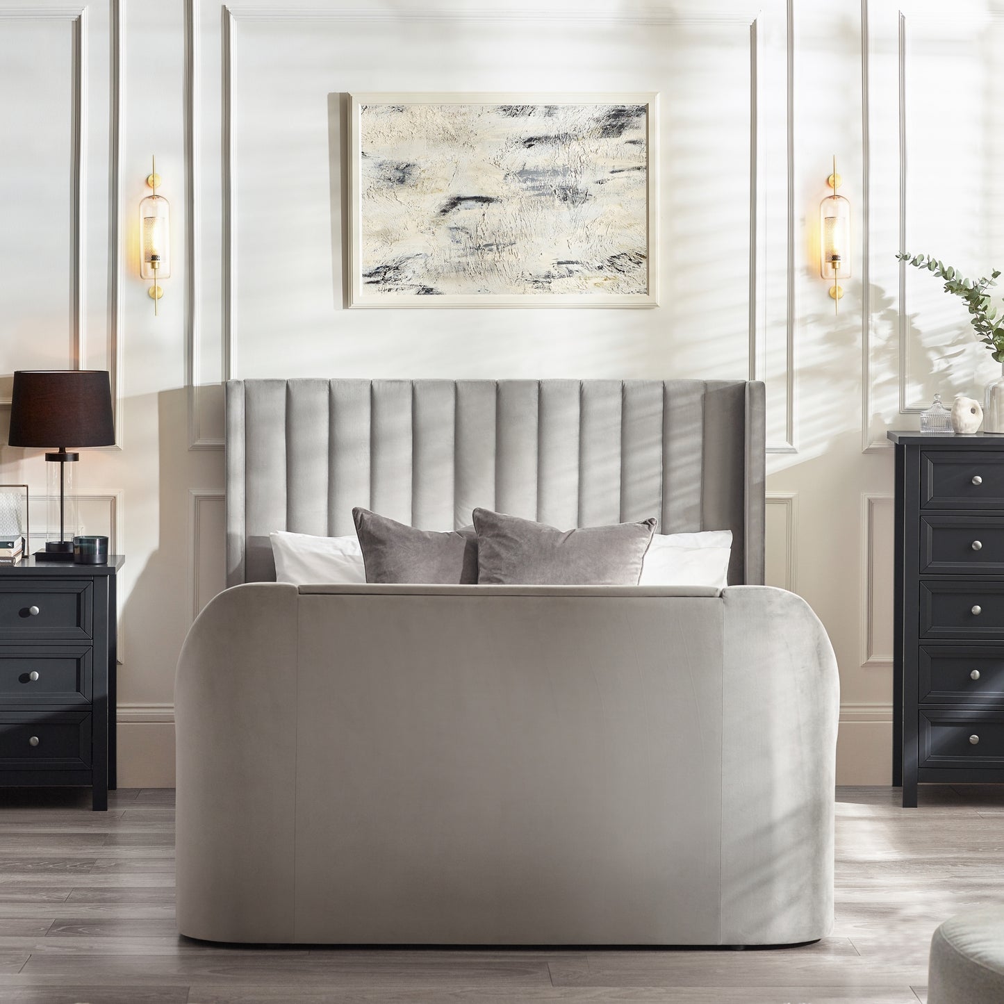 Clara TV Ottoman Bed in Light Grey