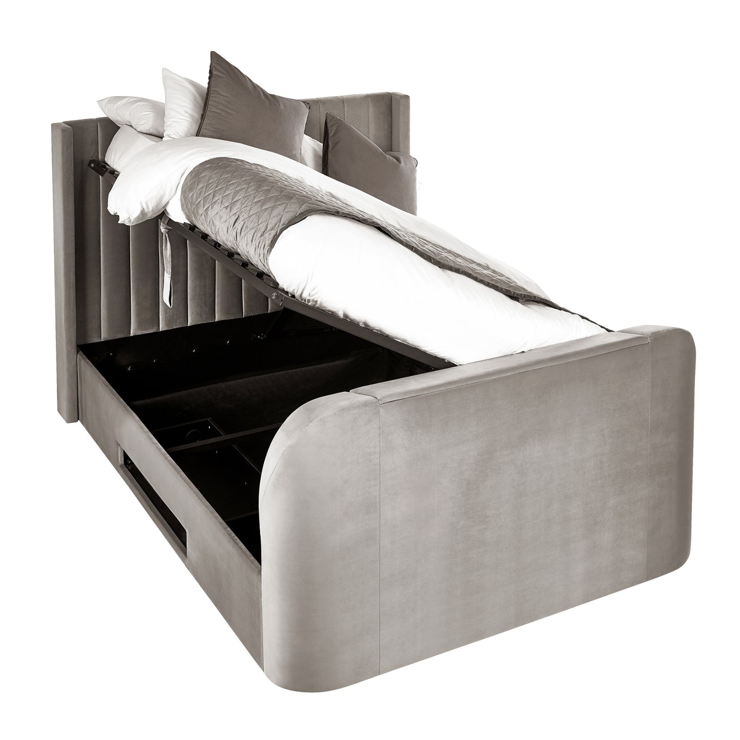 Clara TV Ottoman Bed in Light Grey