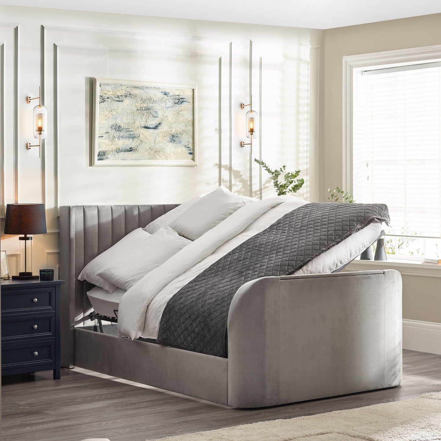 Clara TV Ottoman Bed in Light Grey