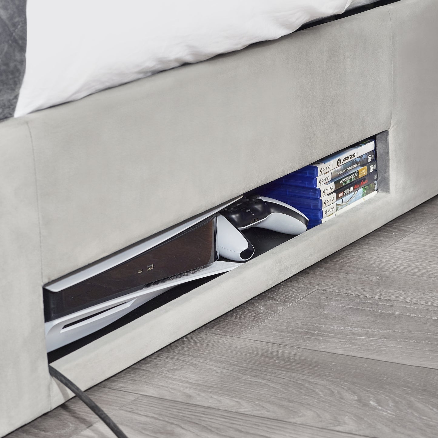 Clara TV Ottoman Bed in Light Grey