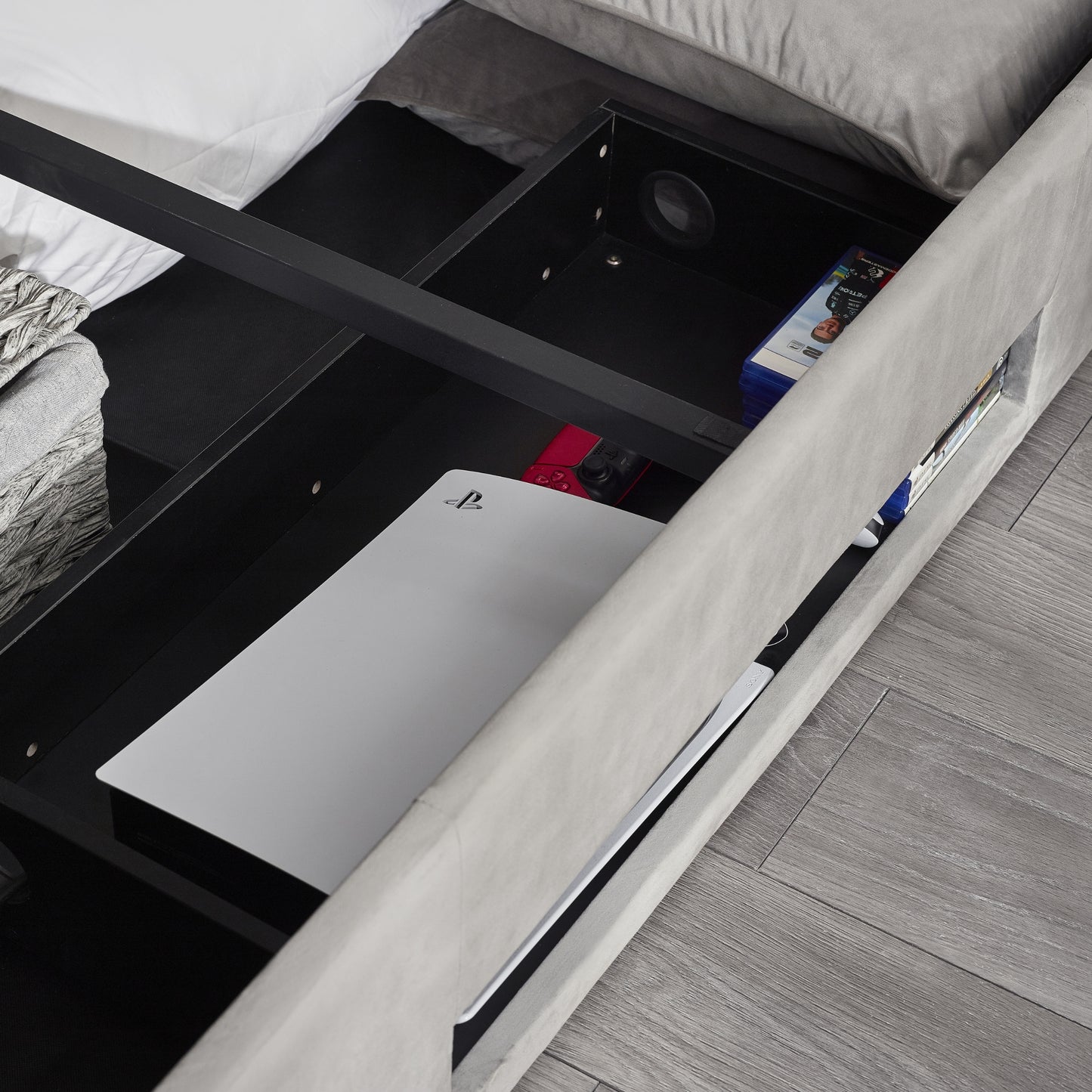 Clara TV Ottoman Bed in Light Grey