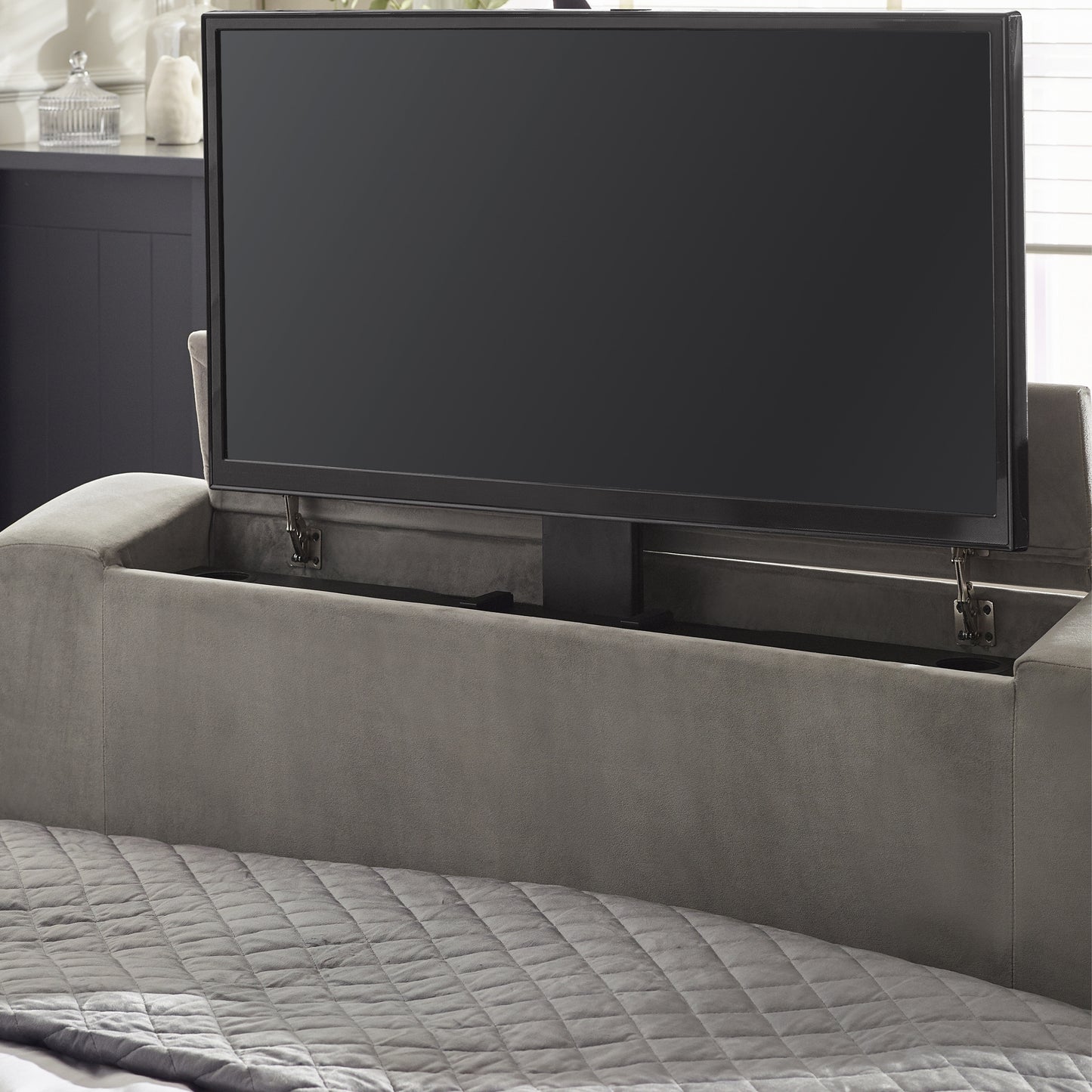 Clara TV Ottoman Bed in Light Grey