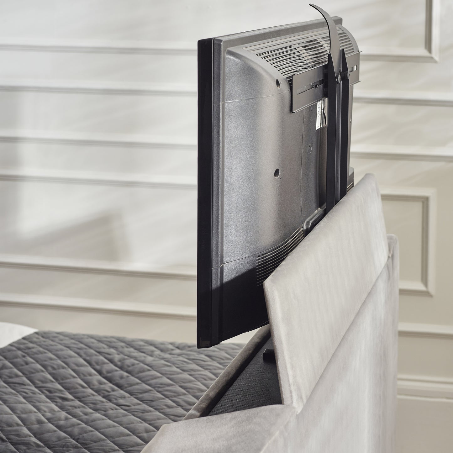 Clara TV Ottoman Bed in Light Grey