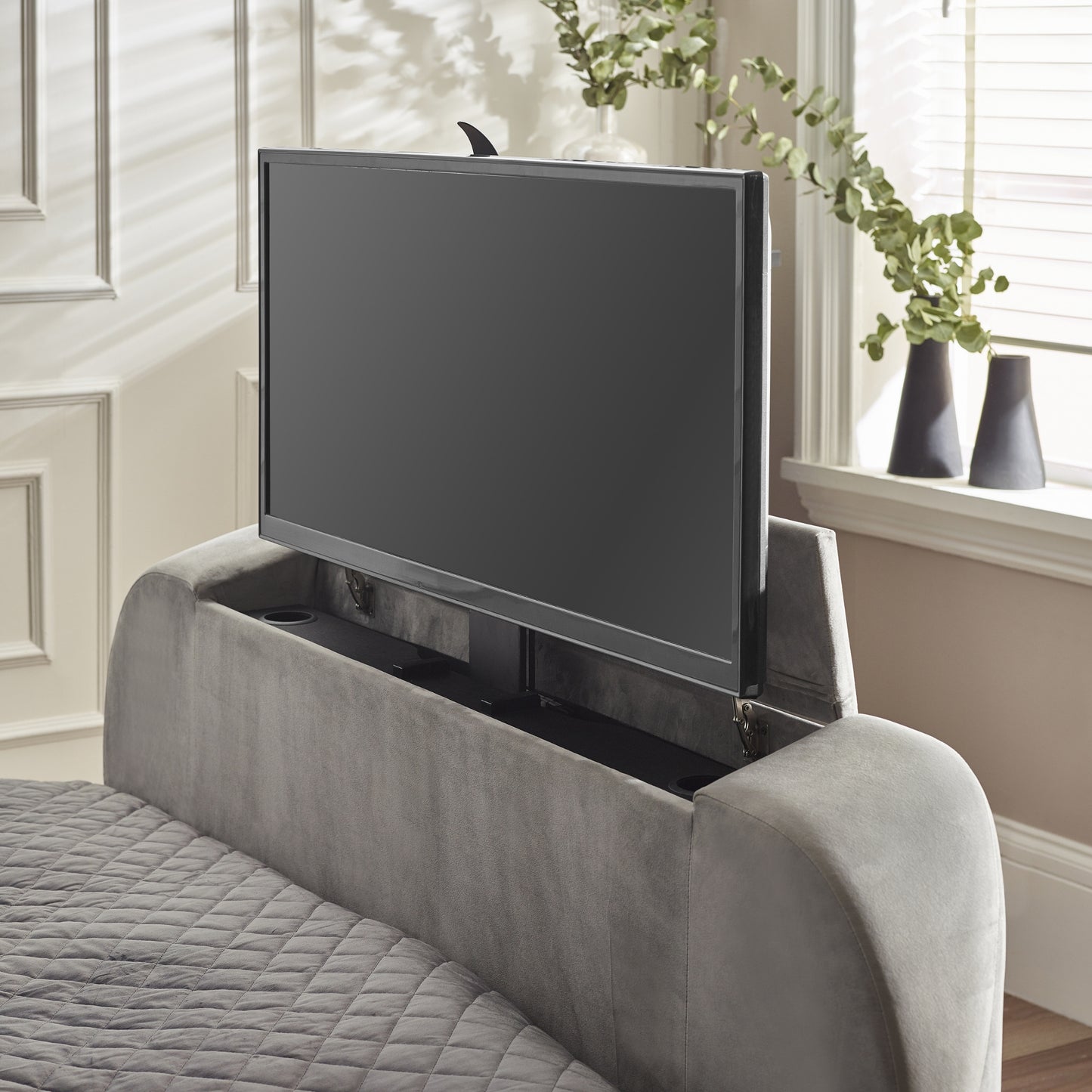 Clara TV Ottoman Bed in Light Grey