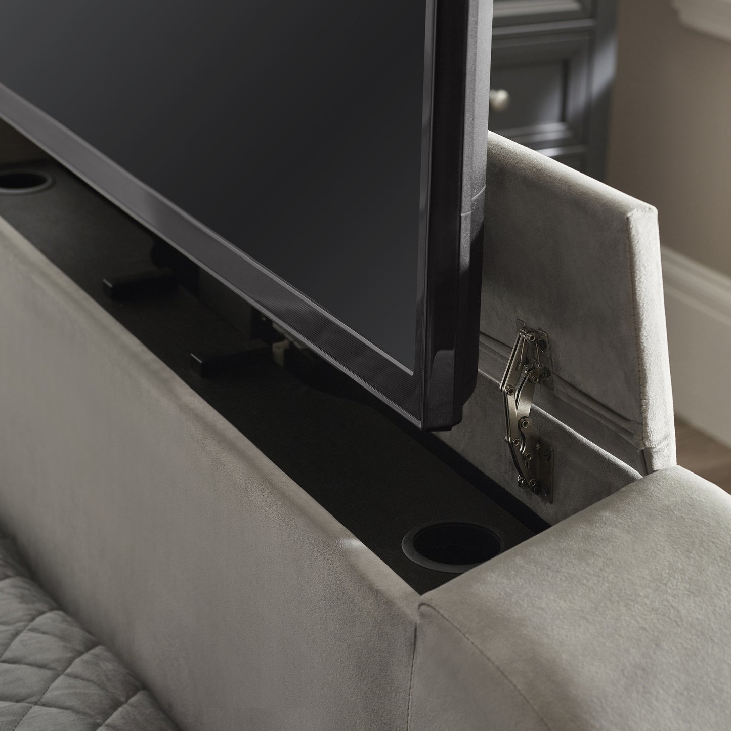 Clara TV Ottoman Bed in Light Grey