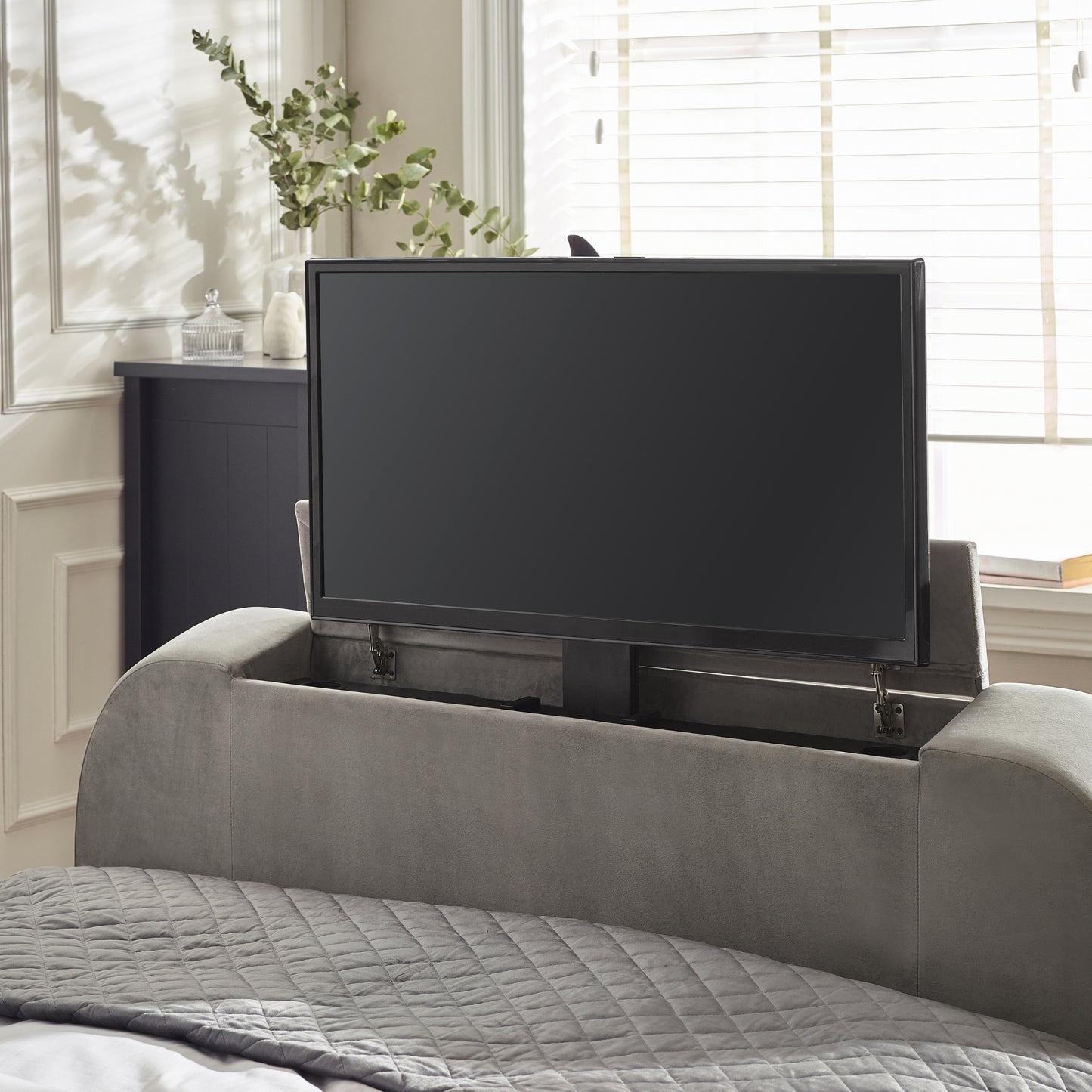 Clara TV Ottoman Bed in Light Grey