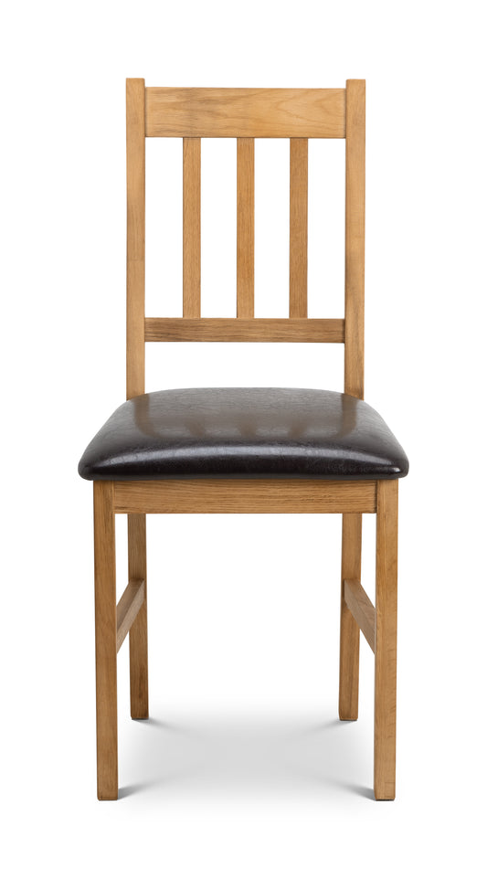 Coxmoor Dining Chair Solid Oak with Faux Brown Leather Seat(2 Chairs)