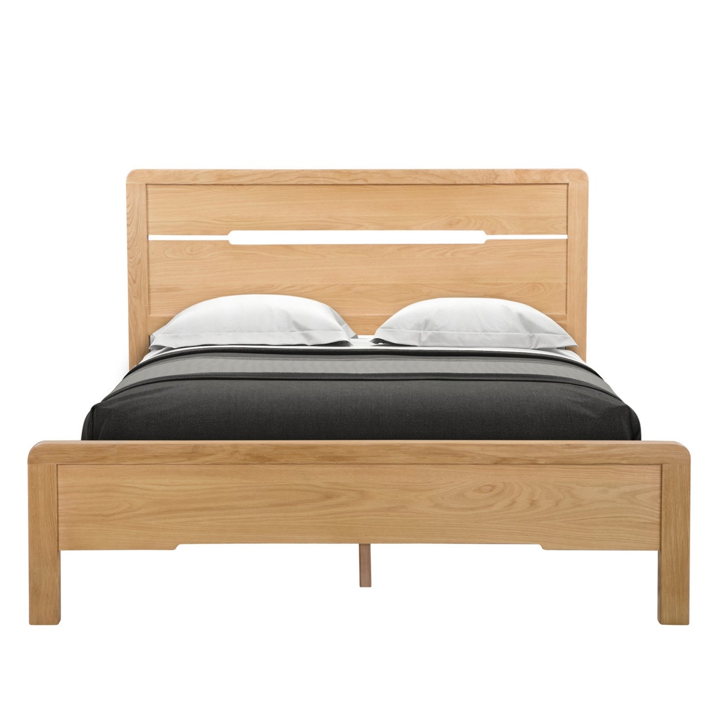 Curve Solid White Oak & Oak Veneers Wooden Bed