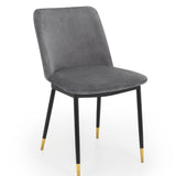 Montero Round Table Golden Legs Glass Top & Delaunay Dining Chair Grey Fabric Black Legs