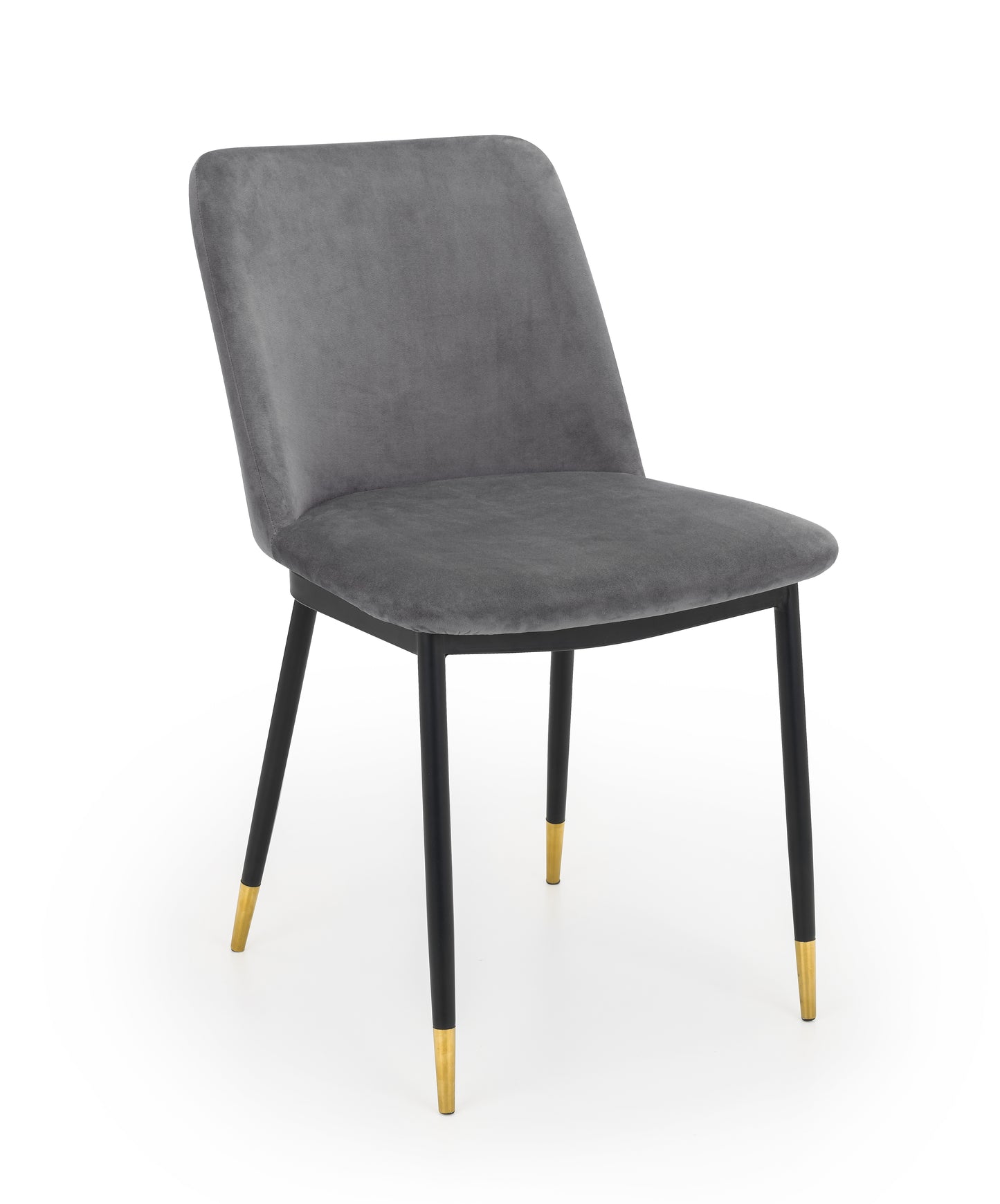 Montero Round Table Golden Legs Glass Top & Delaunay Dining Chair(4 Nos) Grey Fabric Black Legs