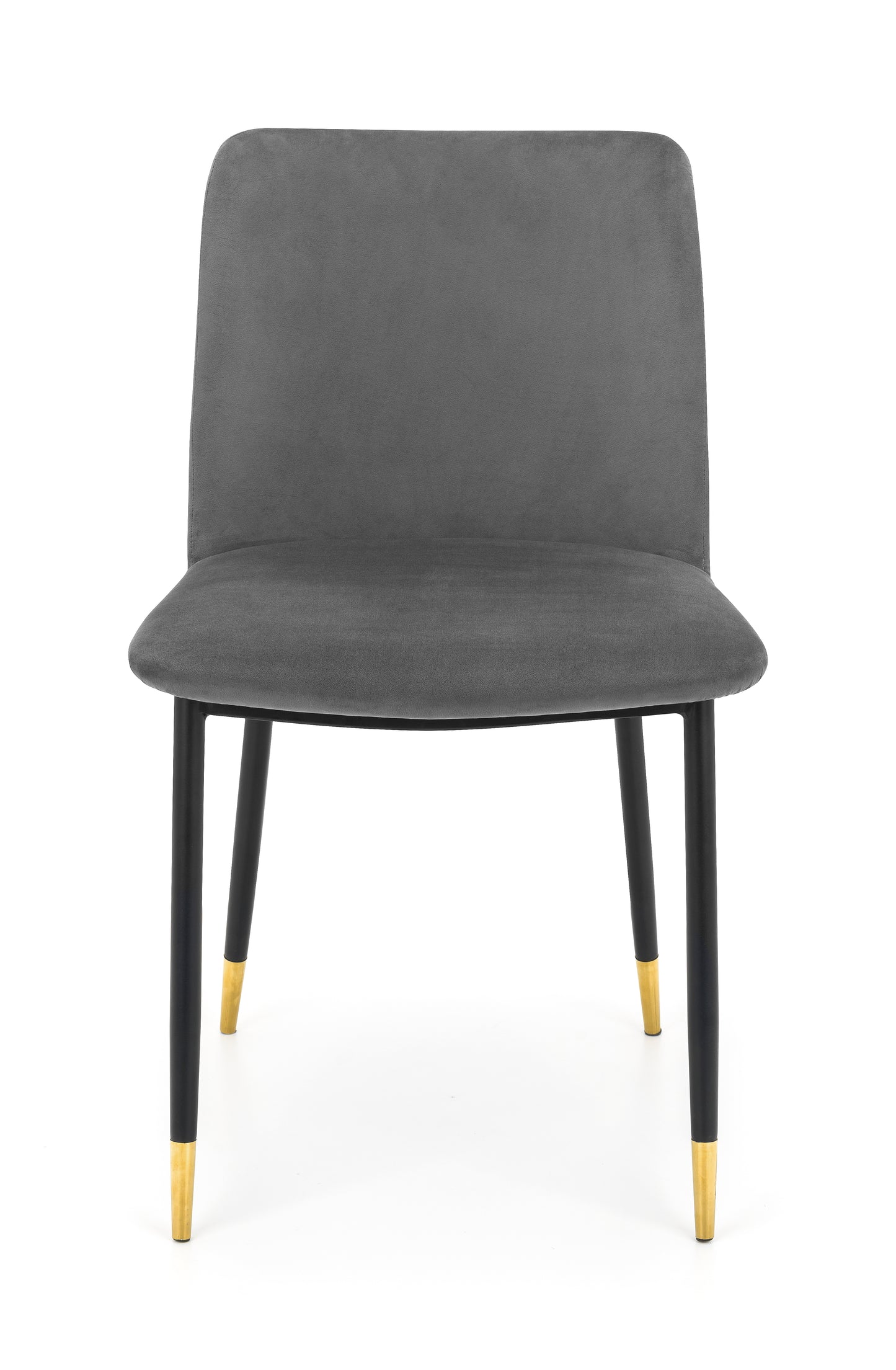 Montero Round Table Golden Legs Glass Top & Delaunay Dining Chair(4 Nos) Grey Fabric Black Legs