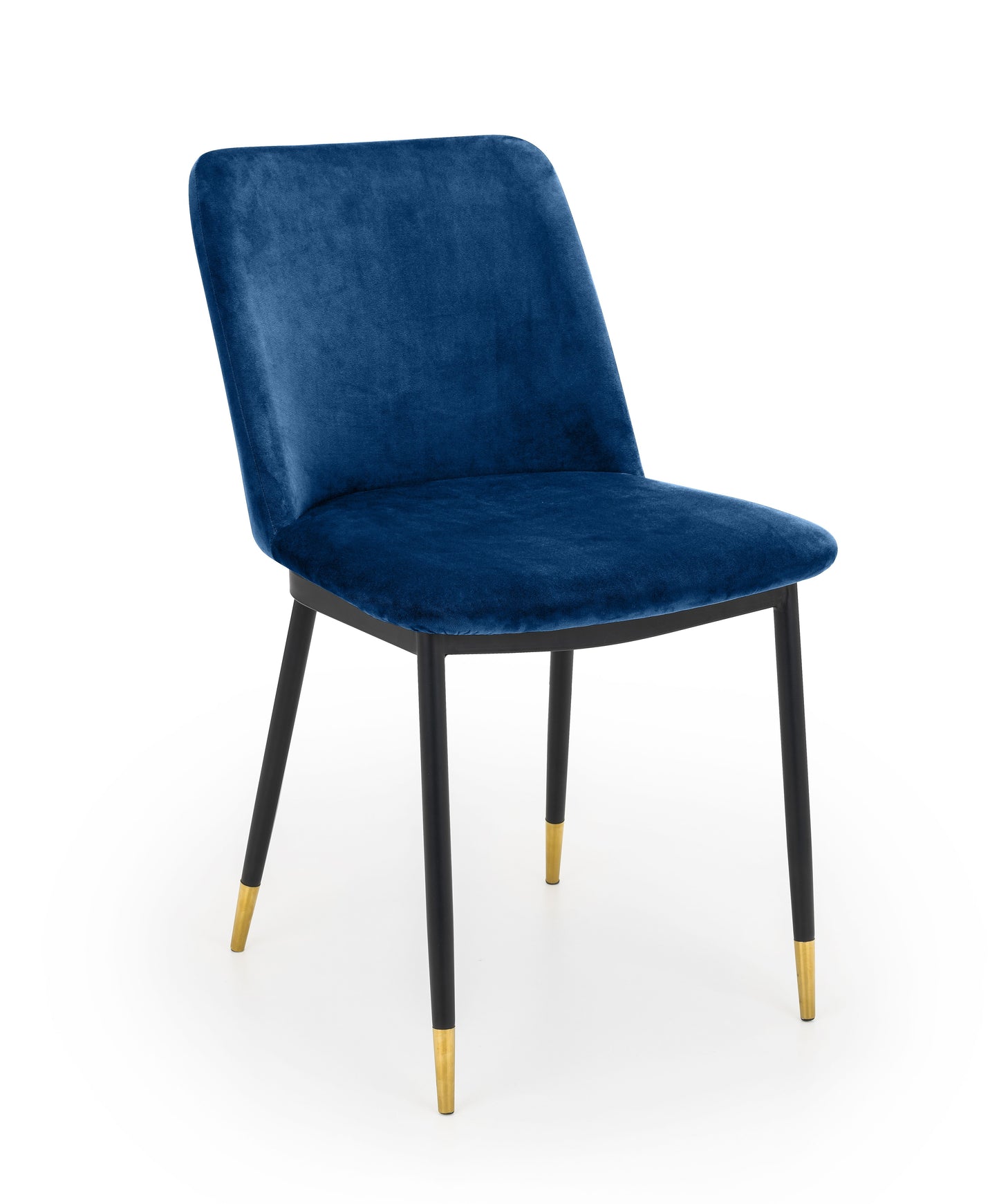 Montero Round Table Golden Legs Glass Top & Delaunay Dining Chair(4 Nos) Blue Fabric Black Legs