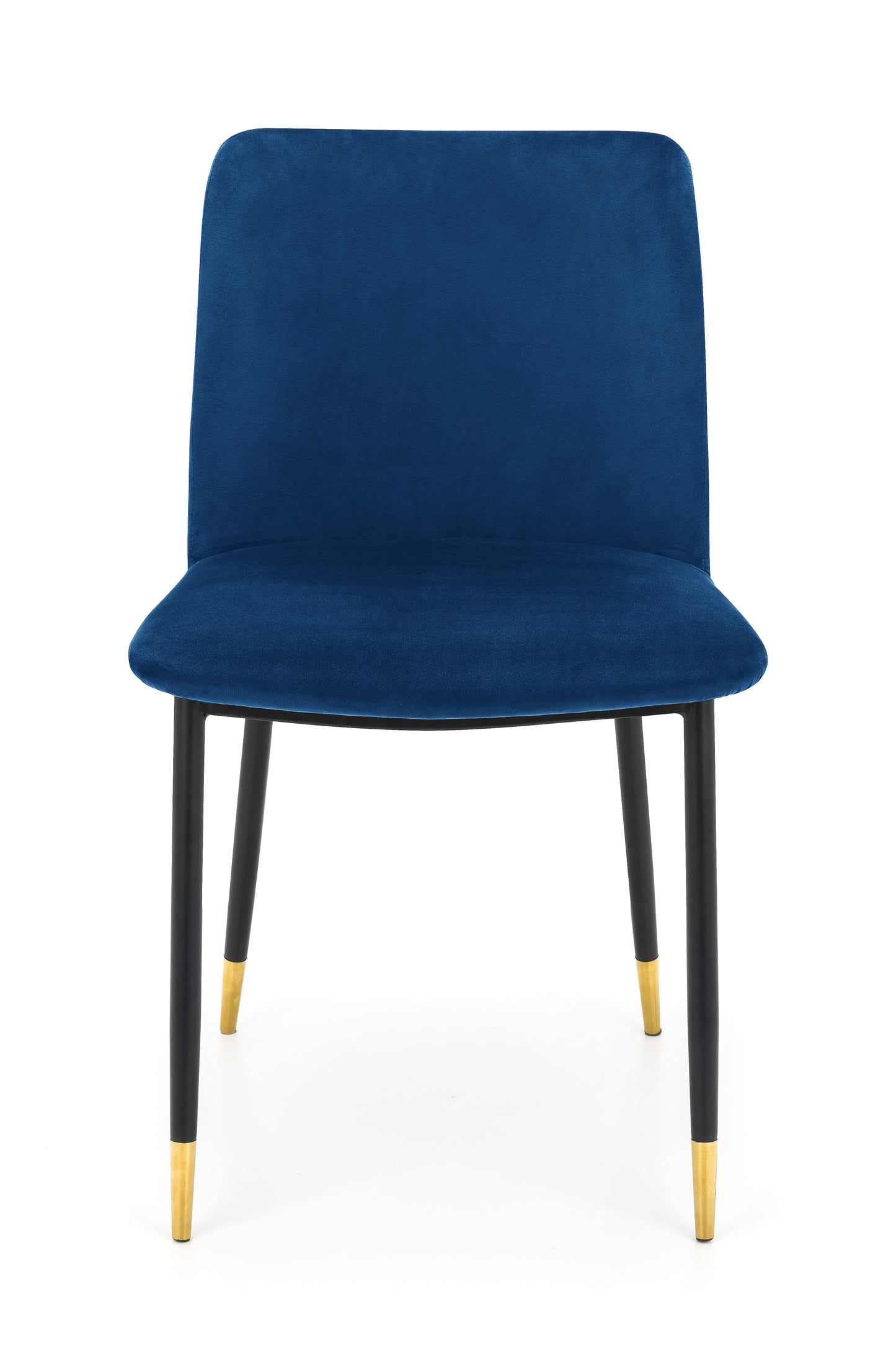 Montero Round Table Golden Legs Glass Top & Delaunay Dining Chair(4 Nos) Blue Fabric Black Legs